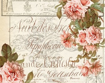 Decopatch Sheet Pink Antique Flowers 338