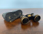 Antique Brass Leather Binoculars Chataux Paris Field Glasses, Antique Opera Glasses, Chataux Paris Binocular, Vintage Binoculars, 1900s