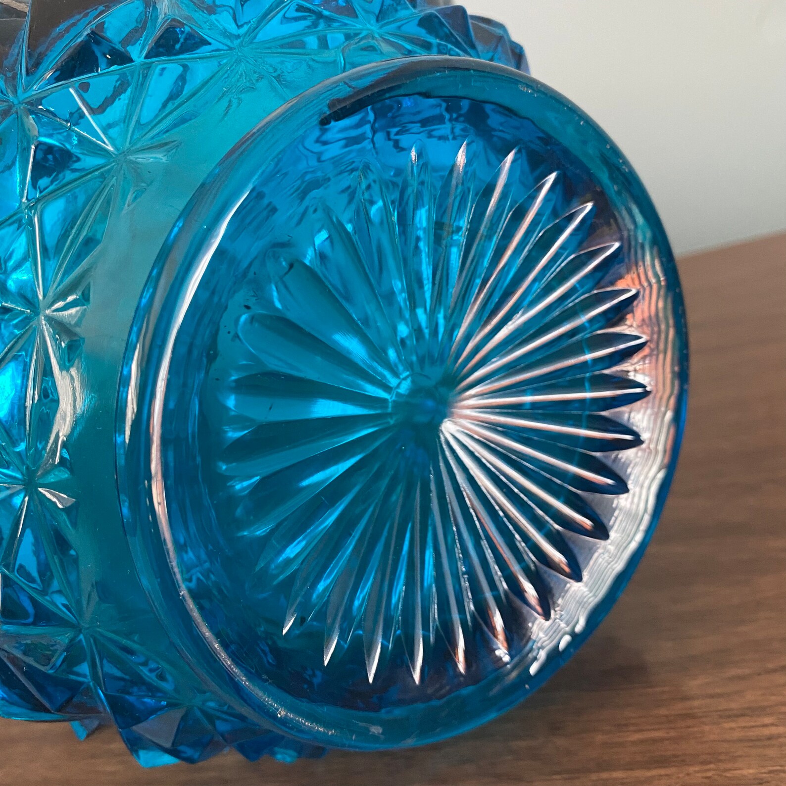 Midcentury L.E. Smith 20 Blue Diamond Butt Swung Glass Vase Etsy