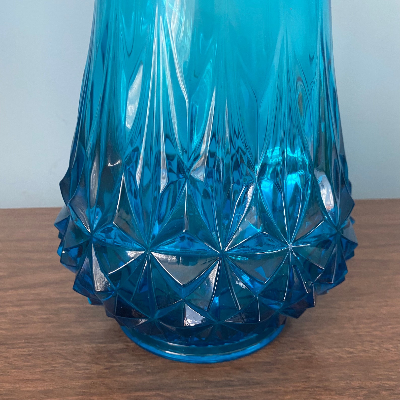 Midcentury L.E. Smith 20 Blue Diamond Butt Swung Glass Vase Etsy