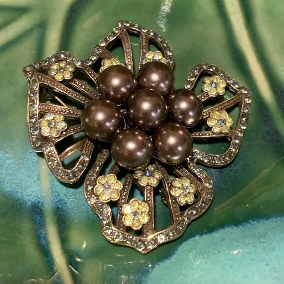 1940’s Vintage Brooch Brown & Gold Amazing Details