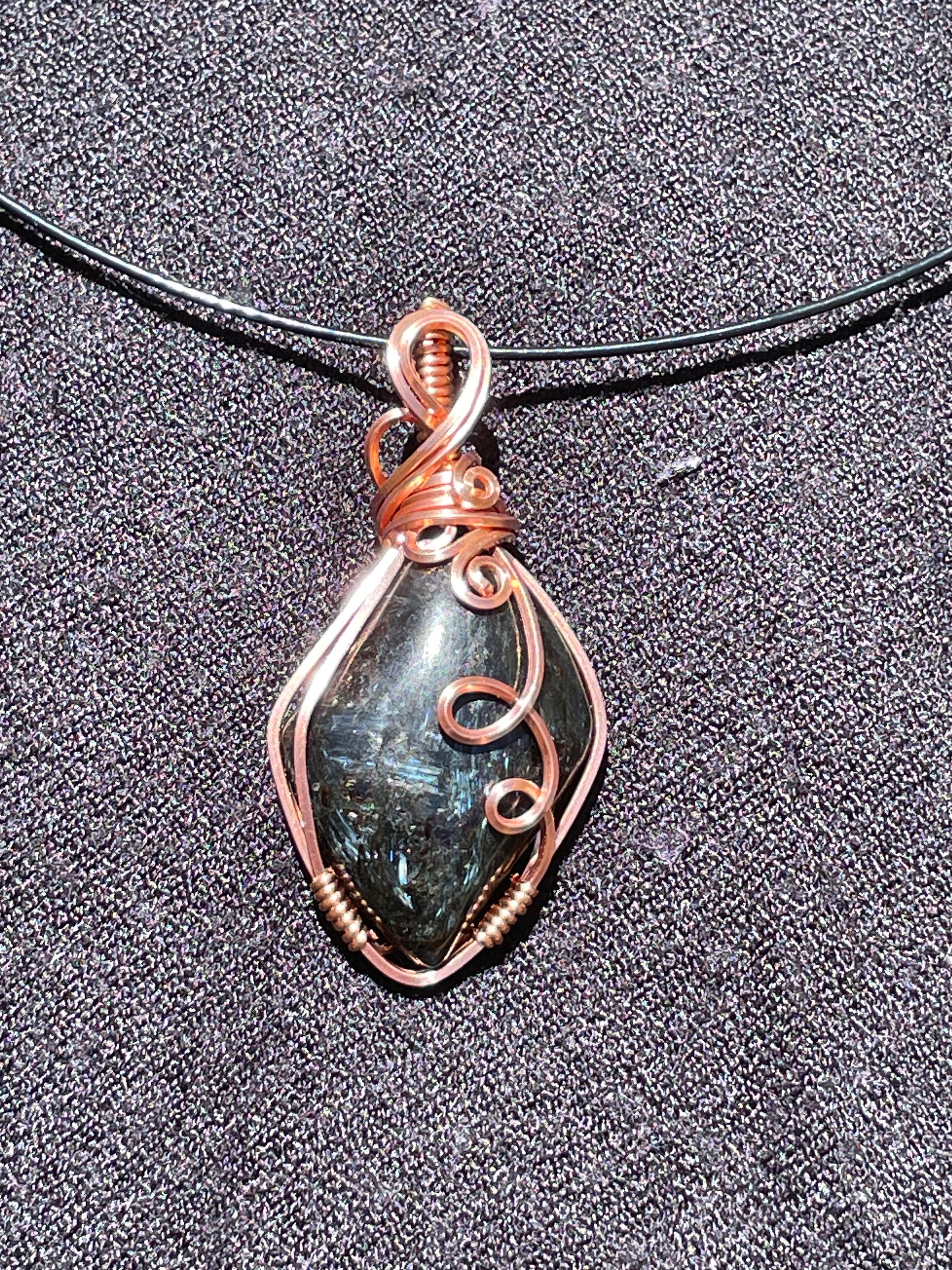 Arfvedsonite in Copper Wire Pendant Manifestation Firework Stone Necklace Blue Flash Etsy