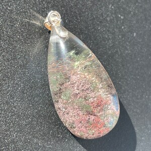 Scenic / Phantom Garden Quartz Pendant with Sterling Silver Clasp / Cabochon flat back / Crystal Lodolite / Green Gemstone stone