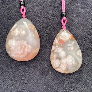 Cherry Blossom Agate / Sakura Agate Pendant Cabochon / Flower Necklace / Crystal Cord Adjustable / Fantasy Druzy Beach
