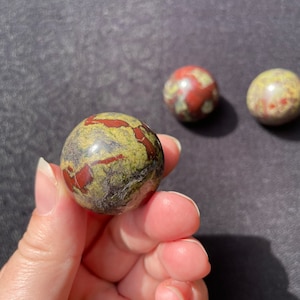 Dragonblood Jasper Small Spheres / You Choose / Green Red Crystal Ball Mini Carving Wood Stand Holder