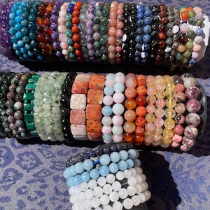 You Choose Mixed Beaded Bracelet / Crystal Jasper Lab Moonstone Agate Unique Rare Fossil Quartz  Obsidian Heal Psychic Gemstone malachite