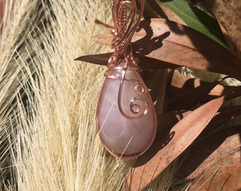Pink Kunzite in Rose Gold Wire wrap Pendant / love handmade / Unique necklace