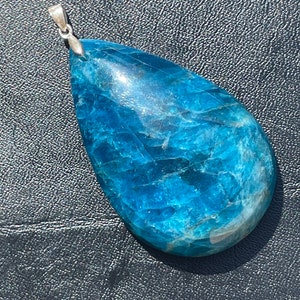Blue Apatite Pendant with Sterling Silver Clasp / (One) You Choose High Energy Crystal Teardrop Necklace Manifest Psychic Life Clear Cleanse