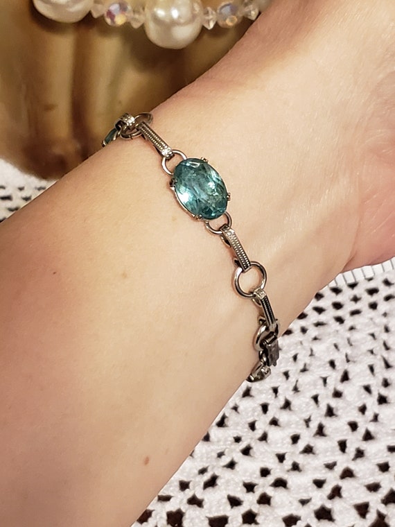 Sterling 3 Aqua glass stones bracelet Beautiful F… - image 3