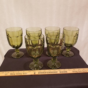 Duratuff Libbey Glass Gibraltar Spanish Green Footed Iced Tea Goblets set of 6