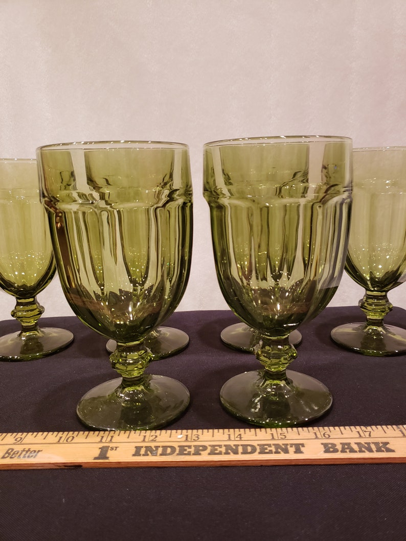Duratuff Libbey Glass Gibraltar Spanish Green Footed Iced Tea Goblets