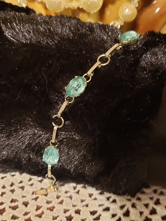 Sterling 3 Aqua glass stones bracelet Beautiful F… - image 1