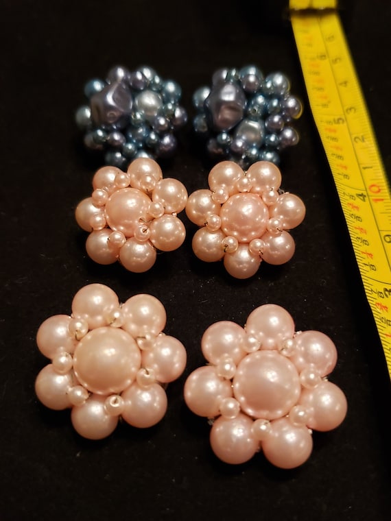 1950s Vintage Pink & Blue Pearl Earrings JAPAN