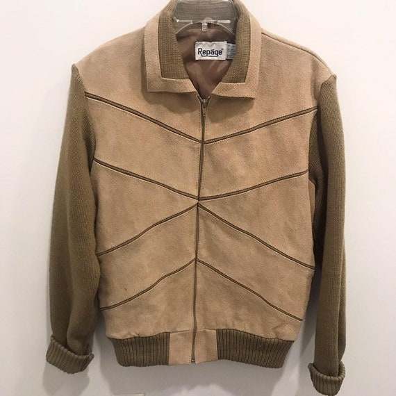 Vintage 80s Repáge Knit Suede Jacket