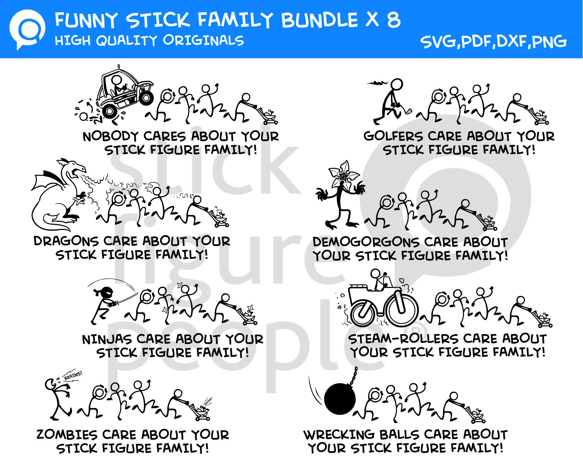 Funny Stick Figure People Family Car Decal Bundle Pack Cut cricut Files and Printables Svg Pdf Dxf Png Etsy UK