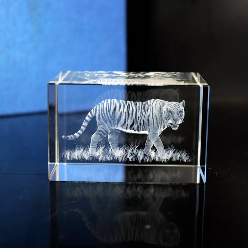 Laser Engraved Crystal Tiger Glass Cube Laser Engraved Tiger Etsy