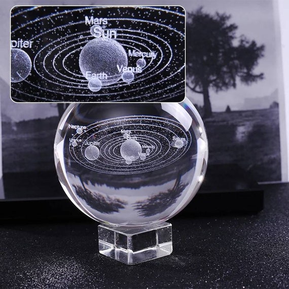 Crystal 3d Solar System Crystal Ball Glass Orb Laser Etched Planets Natural Crystal Glass Art Gift For Him Space Planetary Bookshelf Decor