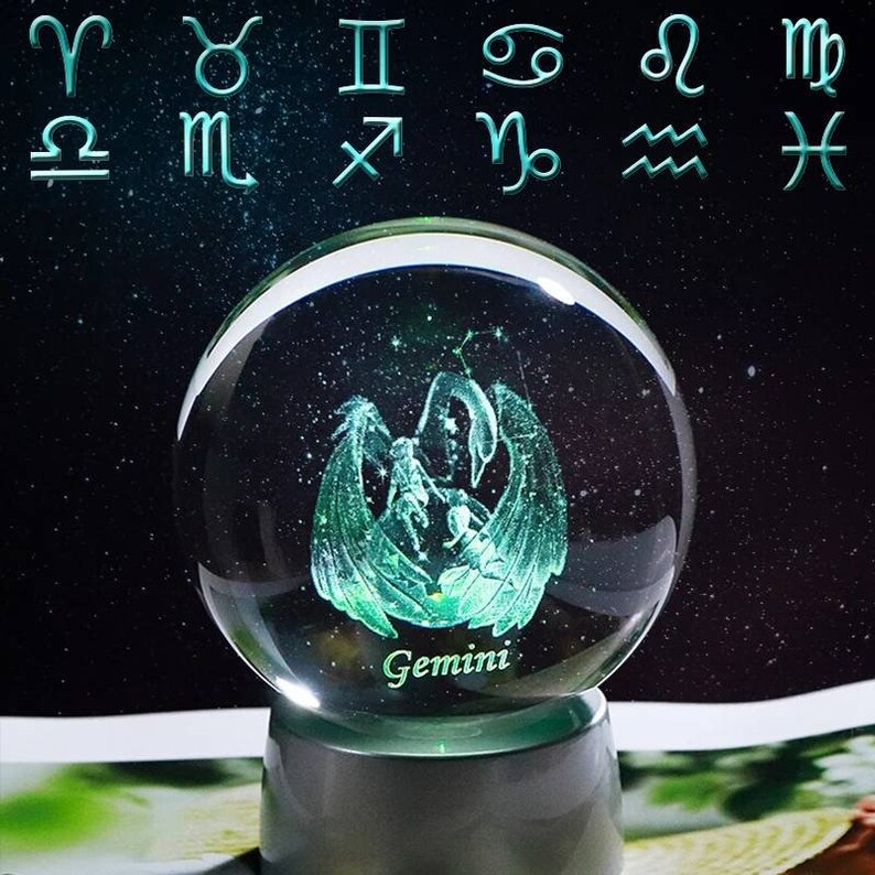 Zodiac Symbol Crystal Ball With LED Light Base Astrology Etsy