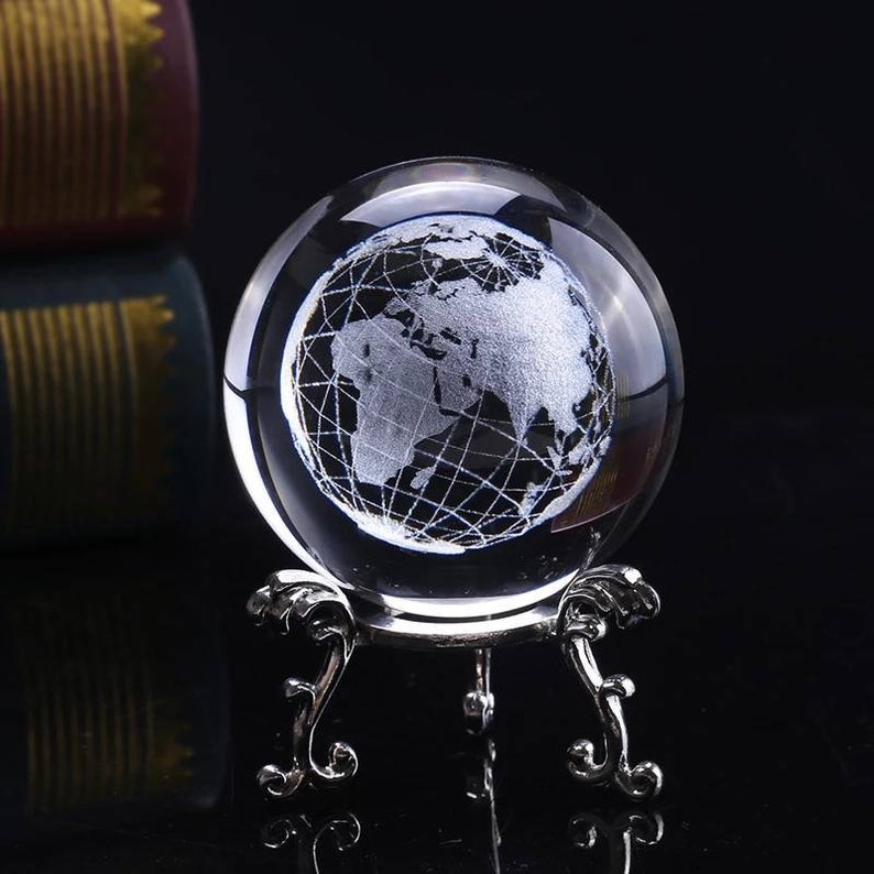Crystal 3D Earth Globe Paperweight Stand Home Decor Desktop Etsy