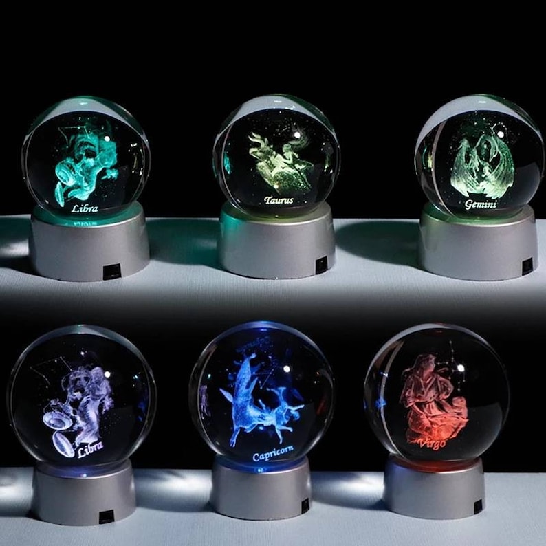 Zodiac Symbol Crystal Ball With LED Light Base Astrology Etsy