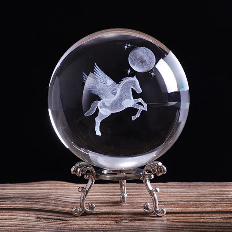 Laser Engraved Unicorn Crystal Ball 3D Miniature Model Crystal Etsy