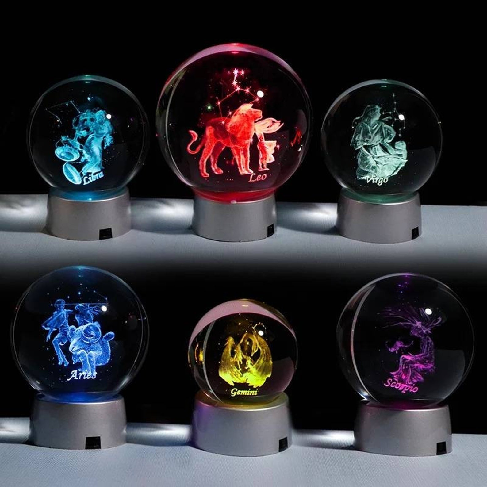 Zodiac Symbol Crystal Ball With LED Light Base Astrology Etsy
