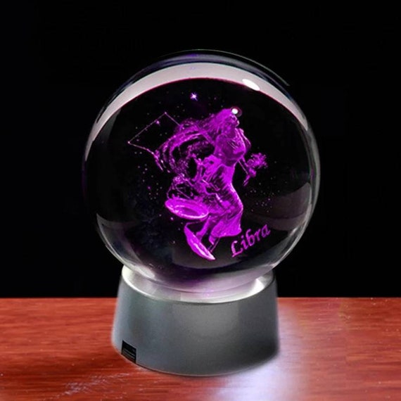Libra 3D Zodiac Crystal Sphere Luminous Horoscope Home Decoration Ball Waage 