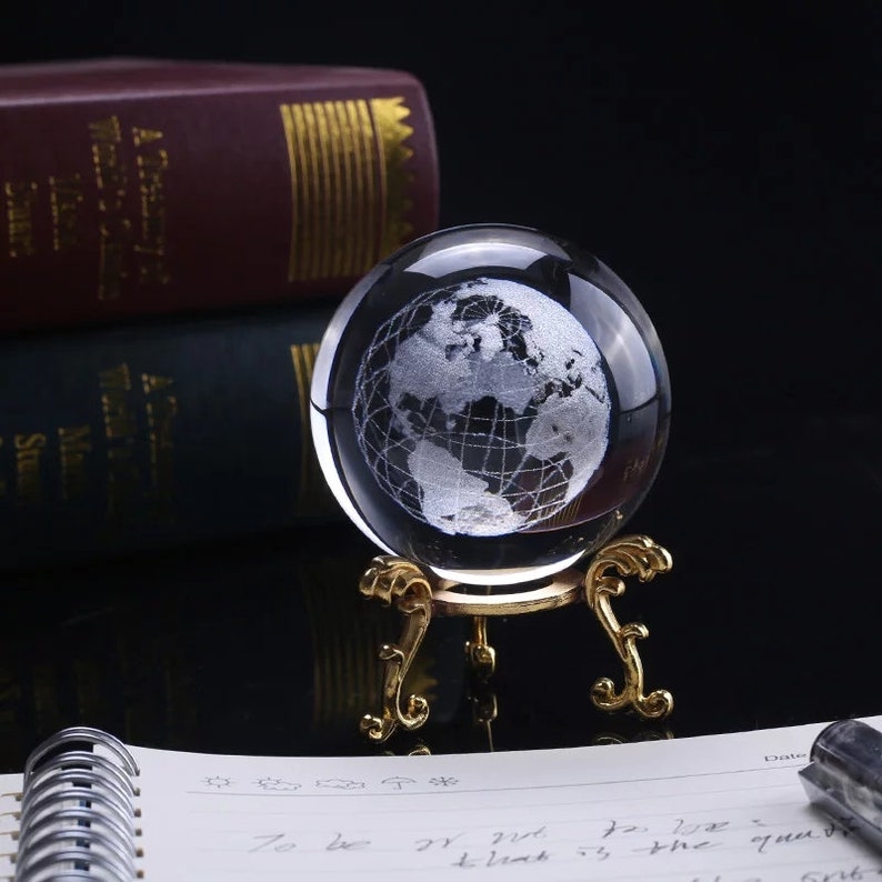 Laser Engraved Earth Crystal Ball Glass Globe Laser Engraved Etsy