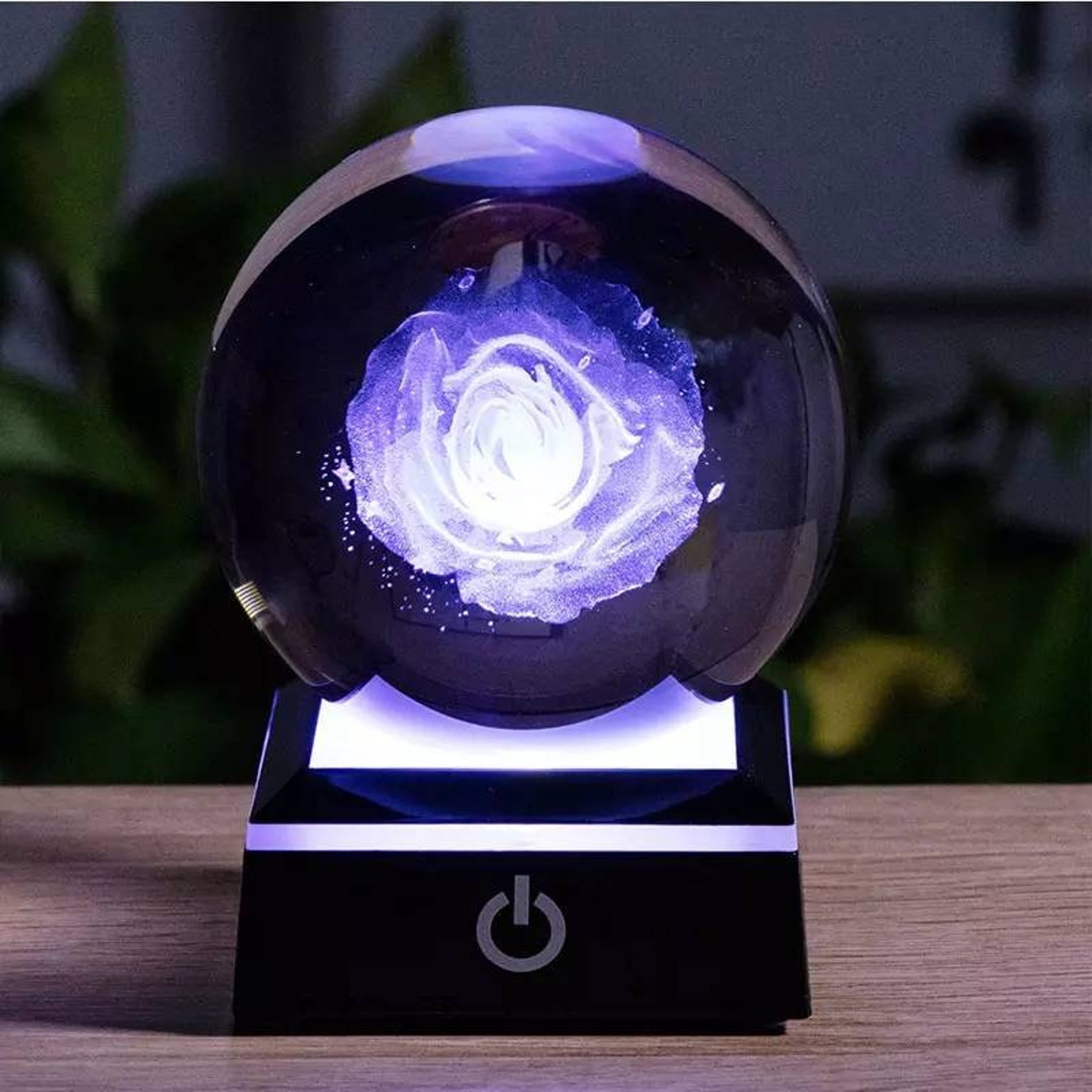 Glowing Forever Rose Crystal Ball with Black or White LED Etsy