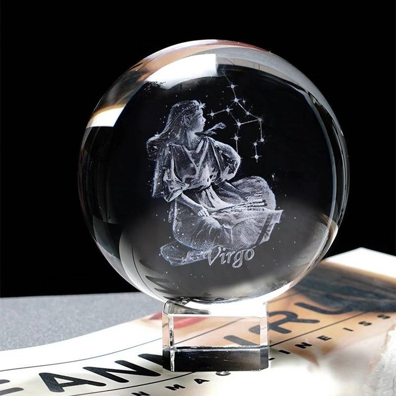 Zodiac Symbols 3D Crystal Ball Laser Etched Miniature Glass Etsy