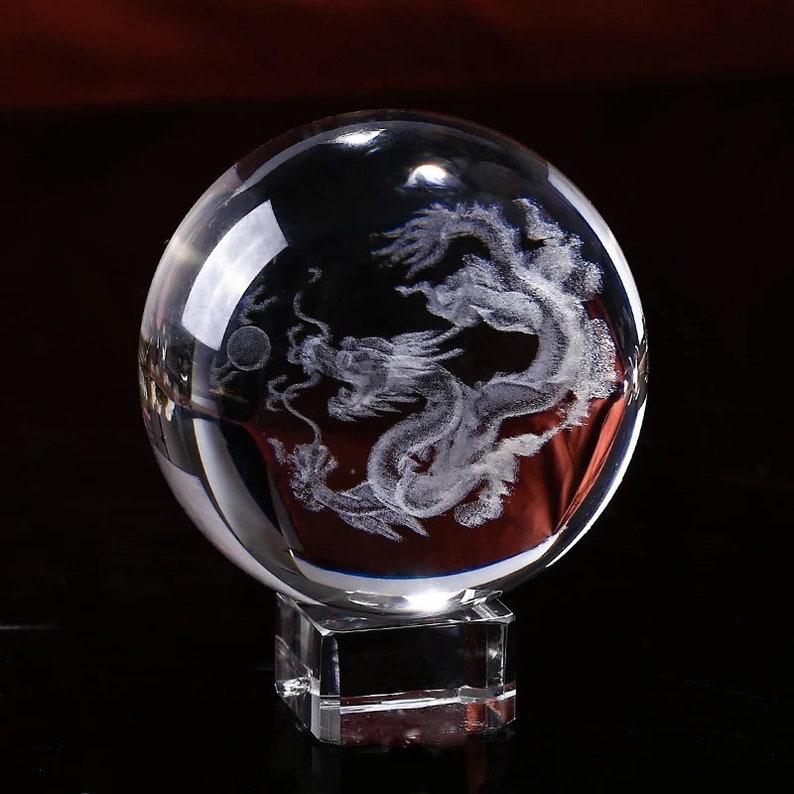 Laser Engraved Dragon Crystal Ball Glass Globe Sphere 3D Laser Etsy