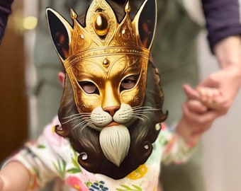 Printable Cat King Mask for Kids: DIY Halloween mask, woodland animal mask, masquerade mask for toddler, cat costume