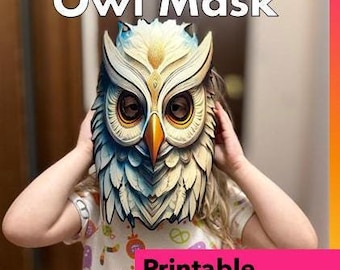Printable Guardian Owl mask for kids. DIY Halloween mask, woodland animal mask, masquerade mask for toddler, owl costume.