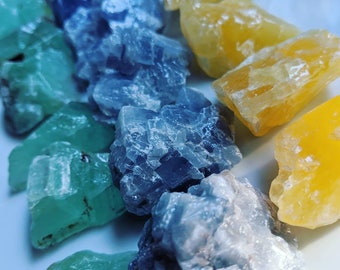 Raw Calcite Crystal Bundle: Green, Blue, Yellow, Altar Stones