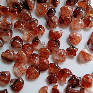 Fire Quartz Heart, Hematoid Quartz Heart, Hematoid Quartz Star, Hematoid Quartz Moon, Gemstone Moon, Crystal Grid, Witchy Gifts!