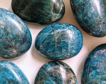 Polished Blue Apatite Palm Stone: Altar Crystal
