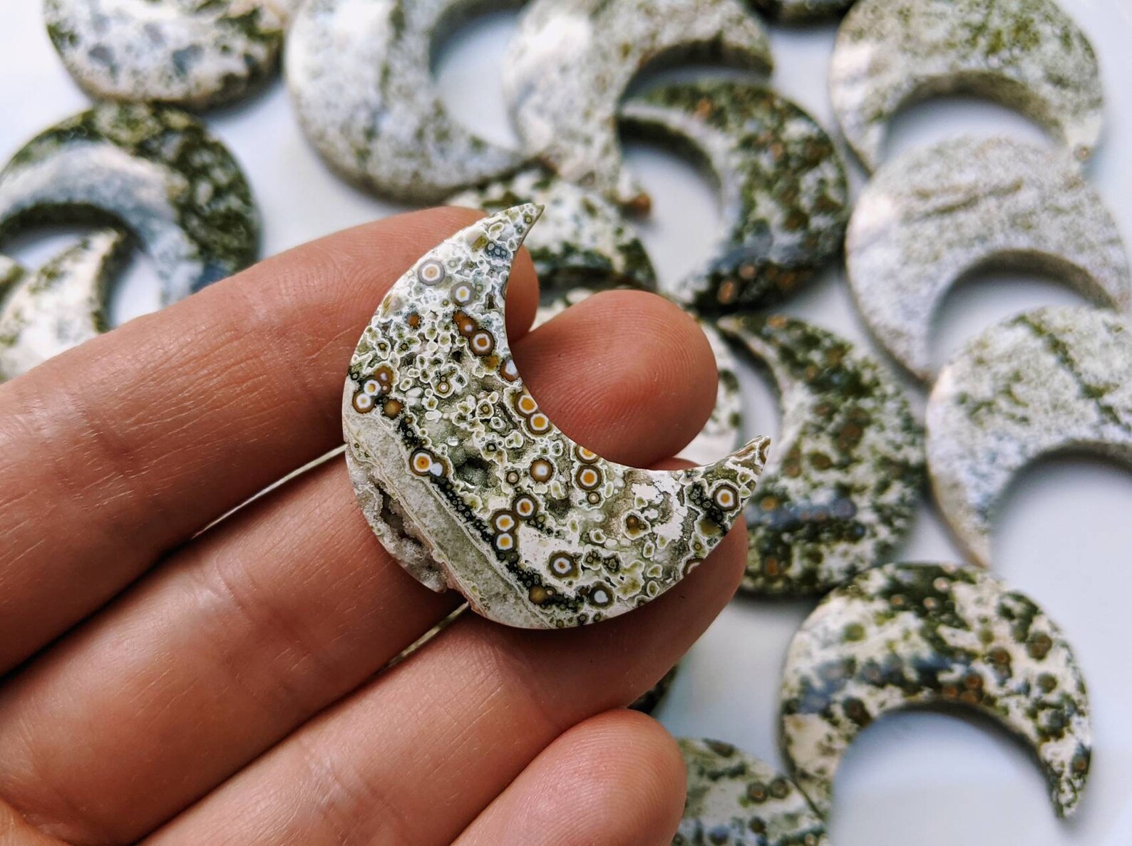 Ocean Jasper Moon Druzy Moon Moon Cabochon Gemstone Moon Etsy