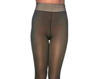 Brown Skin Warm Fleece-Lined Faux Sheer Thermal Leggings For Dark Skin Toned Women