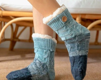 Feel Cozy Sherpa Lined Comfy  fuzzy Socks with silicone Non-Slip grips