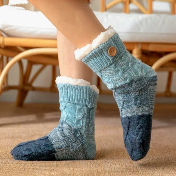Feel Cozy Sherpa Lined Comfy  fuzzy Socks with silicone Non-Slip grips