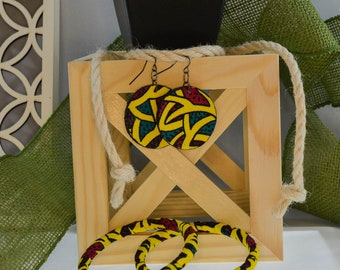 Sadji Treasures Yellow branch Ankara bangles and earring set (2 bangles)