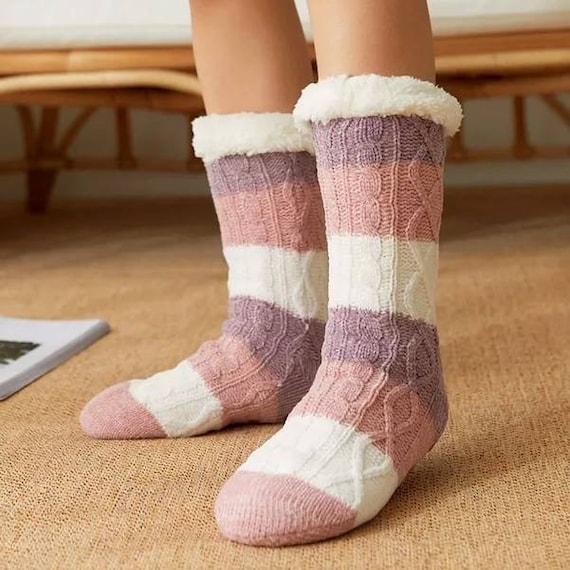 Feel Cozy Sherpa Lined Comfy Fuzzy Socks With Silicone Non-slip