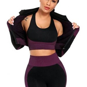 3 Piece Maya Body-Sculpt Yoga Gym Leggings Bra Jacket Set