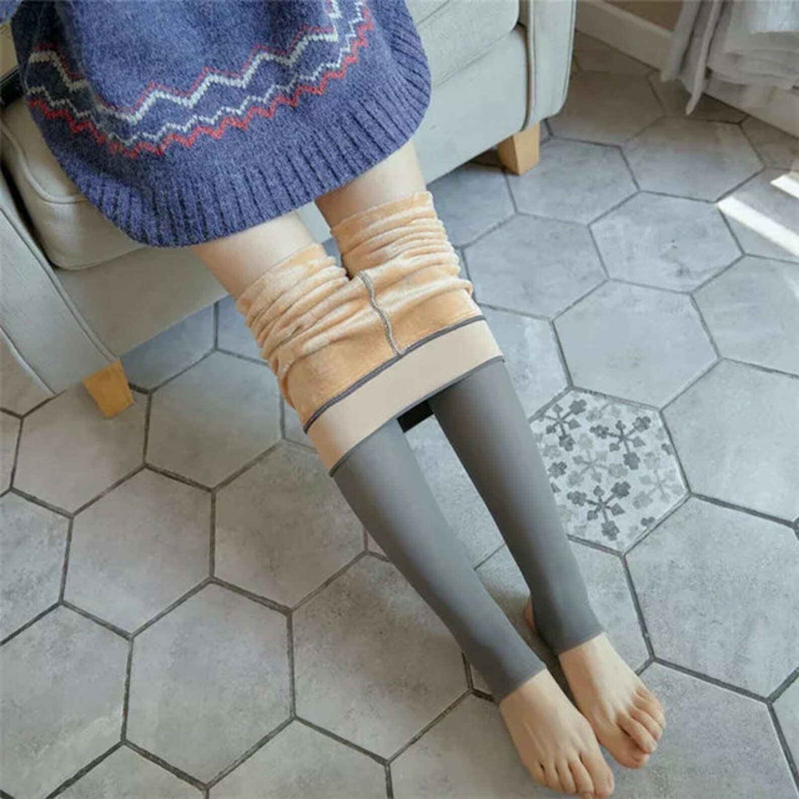 Warm Fleecelined Faux Sheer Thermal Leggings Etsy