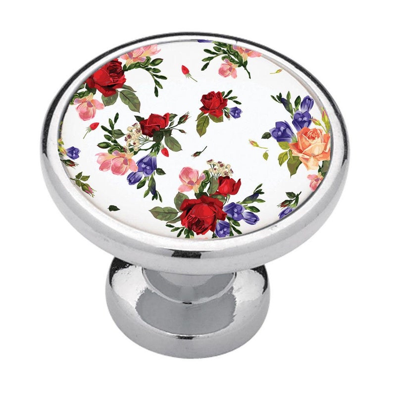 flora Blue Bathroom Decor Cabinet Knobs Renters Decor Red Roses Drawer Pulls Home Decor Kitchen Decor Bedroom Decor Business Decor