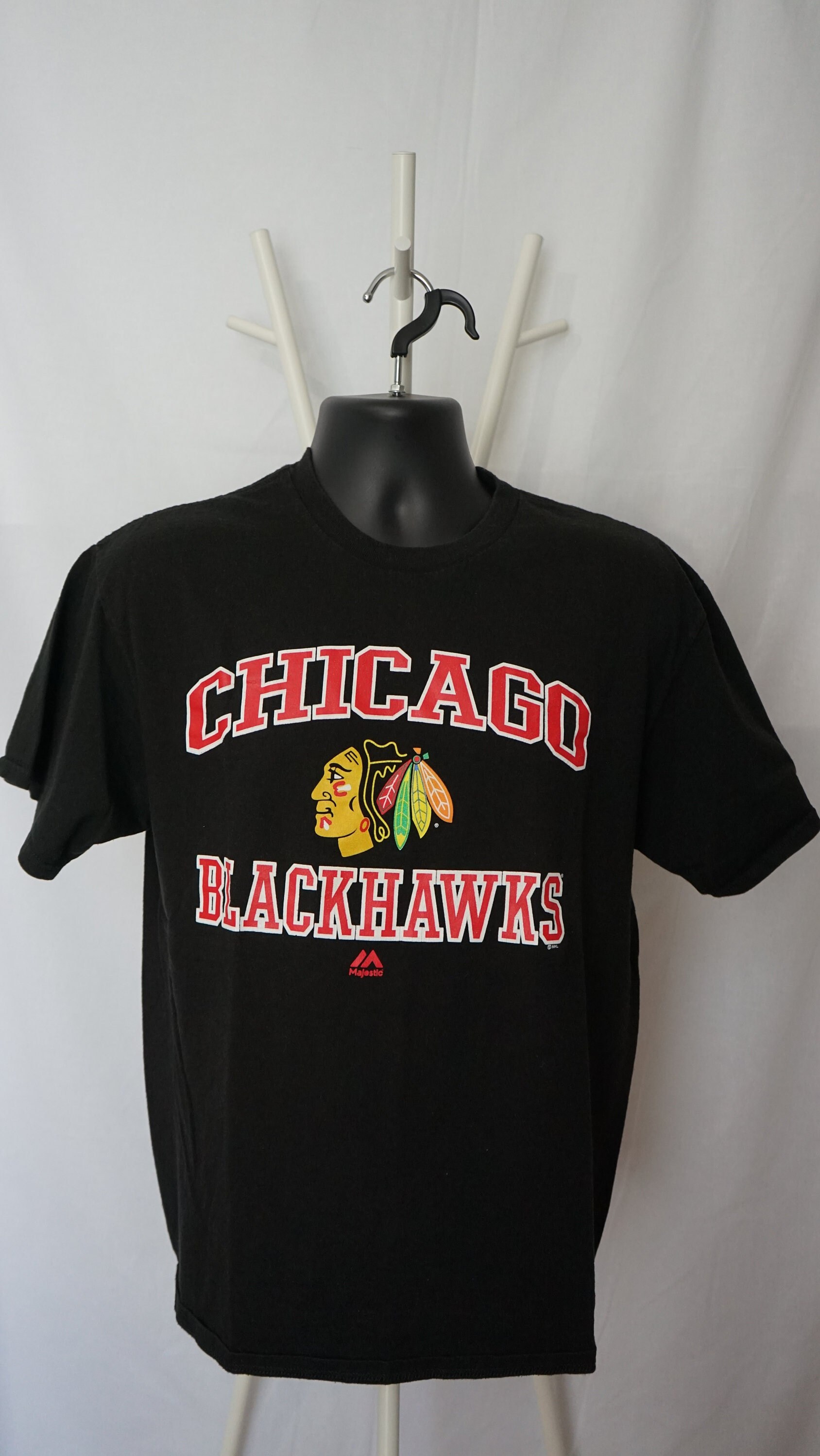 Chicago Blackhawks Shirt Adult Large Gray Short Sleeve Majestic NHL Hockey  Men