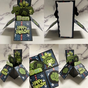 Hulk birthday | Marble Birthday Card | superhero | Children's Birthday card | Handmade card | Customised | Pop up 3D box card | Hulk theme