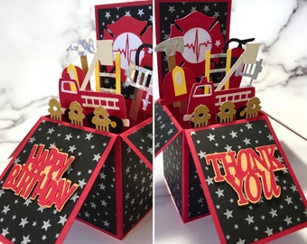 Firefighter Birthday Card | Thank you | Customised | Pop up 3D box card | Handmade card