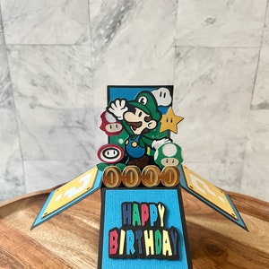 Luigi birthday  - Personalized | Birthday Card | Handmade, Customized card | Pop up 3D box card | Super Mario , Luigi - Super "Name"