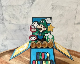 Luigi birthday  - Personalized | Birthday Card | Handmade, Customized card | Pop up 3D box card | Super Mario , Luigi - Super "Name"